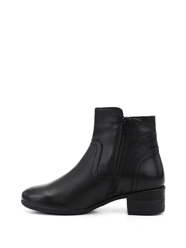 Kadın AÇIK SİYAH Fermuarlı Kalın Topuklu Hakiki Deri Bot - Görsel 4