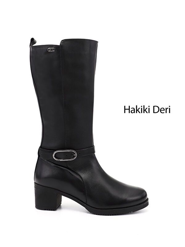 Kadın AÇIK SİYAH Kalın Topuklu Hakiki Deri Çizme - Görsel 2