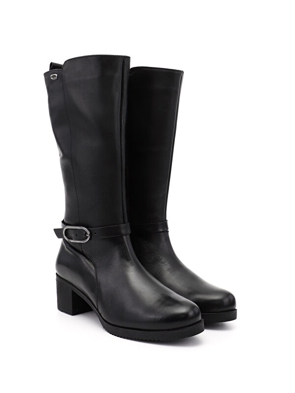 Kadın AÇIK SİYAH Kalın Topuklu Hakiki Deri Çizme - Görsel 3