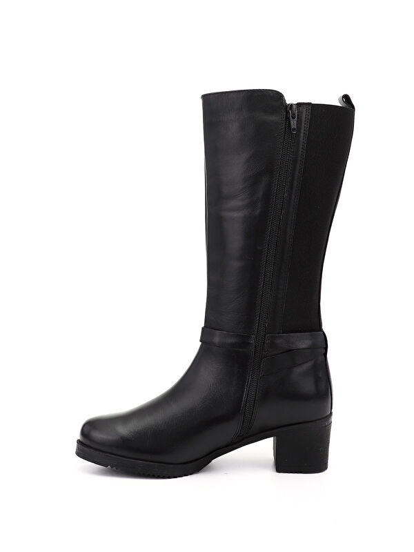 Kadın AÇIK SİYAH Kalın Topuklu Hakiki Deri Çizme - Görsel 4