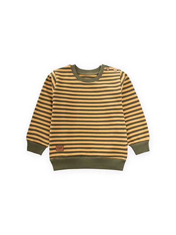 CİGİT Çizgili Triko Sweatshirt 0-4 Yaş Hardal Haki