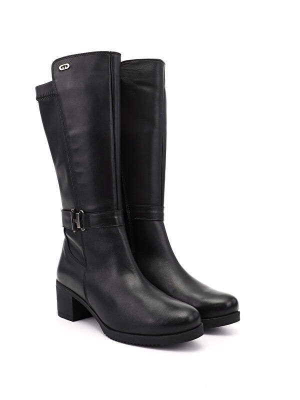 Kadın AÇIK SİYAH Kalın Topuklu Hakiki Deri Çizme - Görsel 3