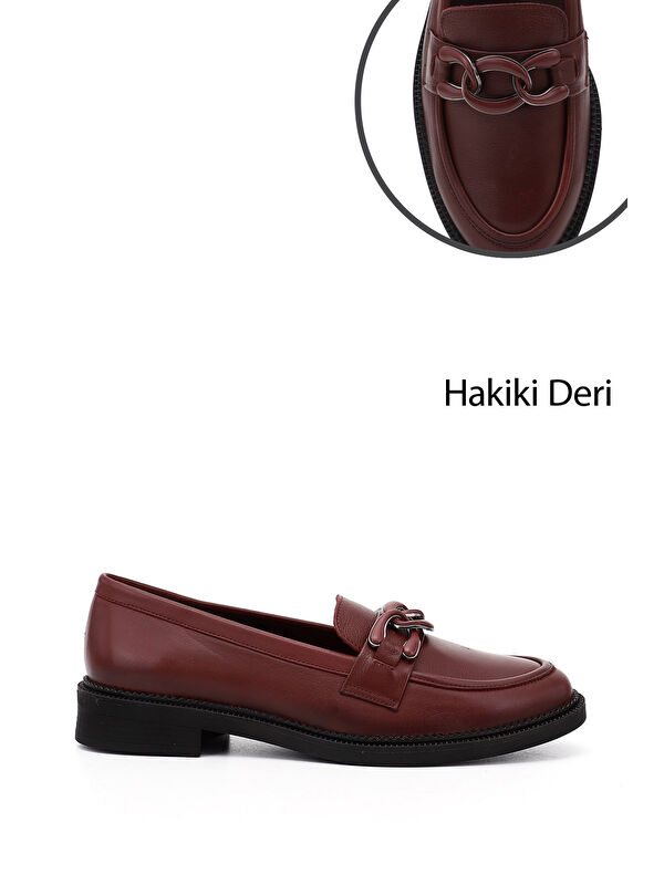 Kadın AÇIK BORDO Tokalı Hakiki Deri Loafer Ayakkabı - Görsel 2