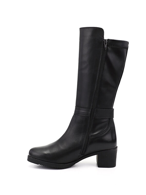 Kadın AÇIK SİYAH Kalın Topuklu Hakiki Deri Çizme - Görsel 4