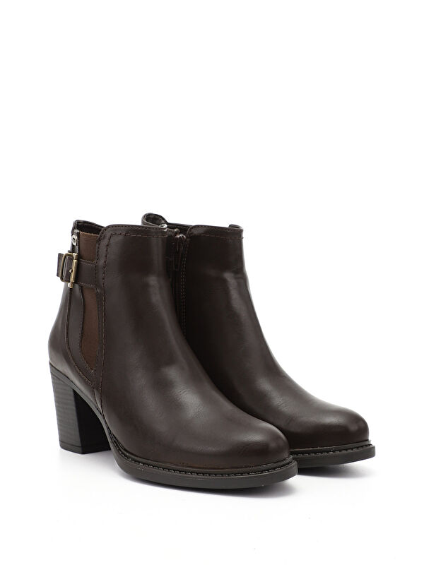 Kadın TÜTÜN KAHVE Fermuarlı Kalın Topuklu Tokalı Bot - Görsel 3