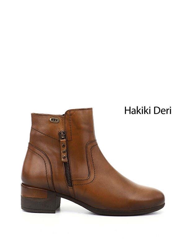 GÖNDERİ(R) Kadın KAHVERENGİ-TABA Fermuarlı Kalın Topuklu Hakiki Deri Bot