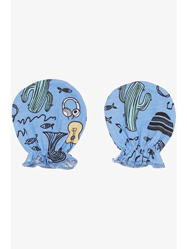 Breeze Yenidoğan Bebek Eldiven Müzik Temalı Balık Desenli Mavi (7 X 9 Cm)