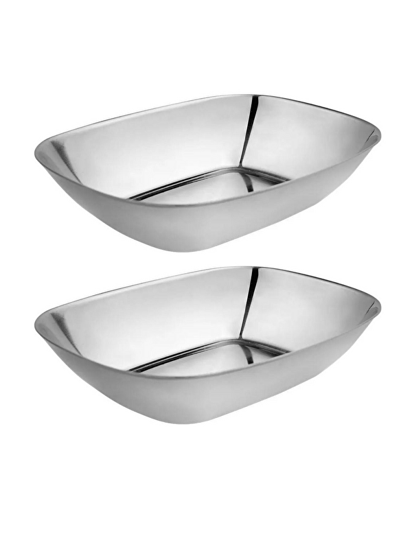 Kitchen Design Lab Paslanmaz Çelik Kayık Tabak Kase - Çerezlik, Meze Ve Salata Kasesi Sosluk, 17 Cm, 2 Adet Büyük Boy