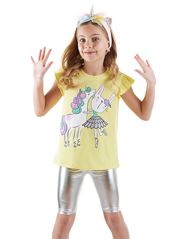 Denokids Kız Çocuk Tişört Metalik Tayt Takım