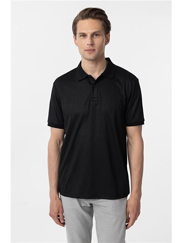 Süvari Siyah Regular Baskılı Polo Yaka Tişört