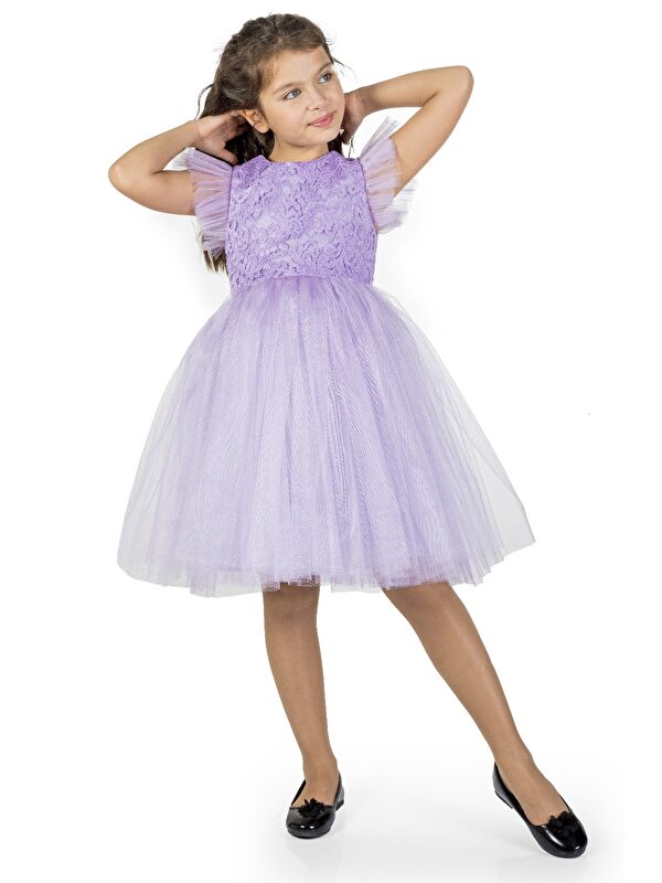 Mnk Baby & Kids Roza Dantel Tütü Kız Çocuk Abiye Elbise MNK0546