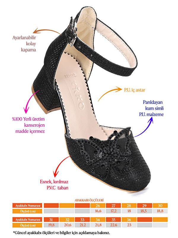 Zete Kum Simli Kız Çocuk 4 Cm Topuklu Abiye Ayakkabı - Görsel 3