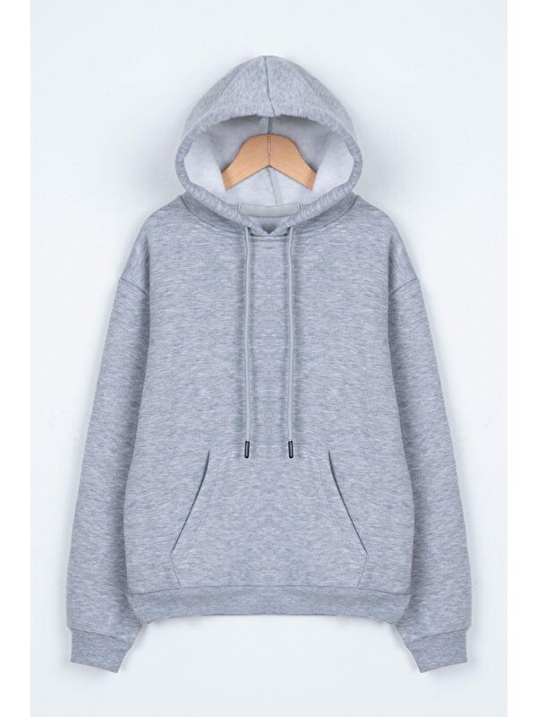 Zepkids Kapüşonlu Uzun Kol Cepli Gri Renk Erkek Çocuk Sweatshirt