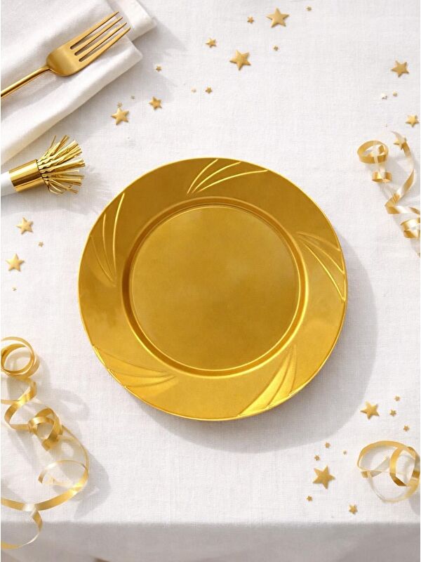 Parti Adresi Lüks Plastik Mika Tabak 6'lı 23 Cm Gold