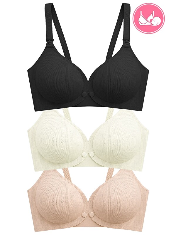 Cottonhill Seamless Bra - Mavelle | Lazer Kesim Klipsli Ve Çıtçıtlı Önü Açılabilir Emzirme Sütyeni 3'Lü Paket