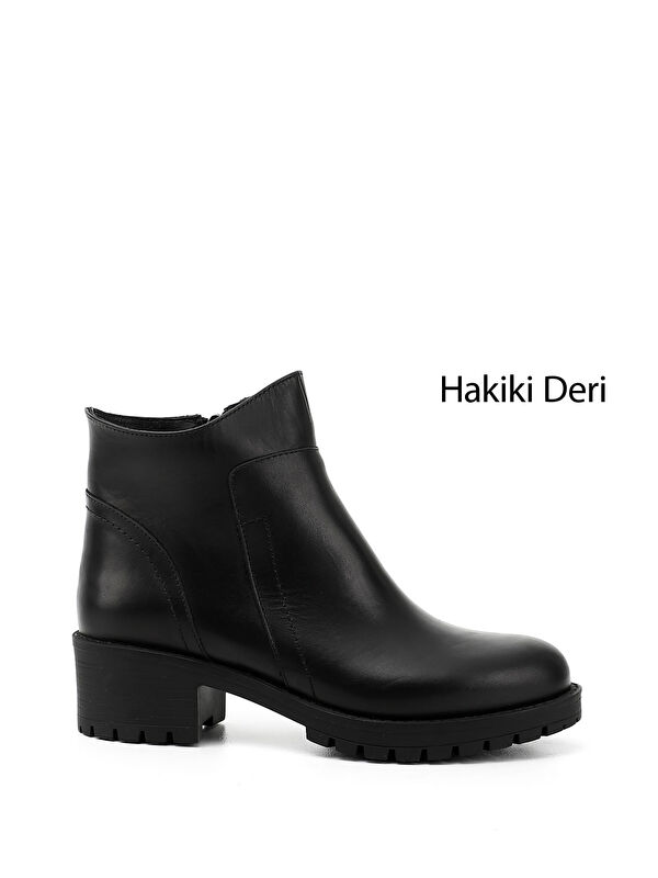 GÖNDERİ(R) Kadın ZÜMRÜT-SİYAH Fermuarlı Kalın Topuklu Hakiki Deri Bot