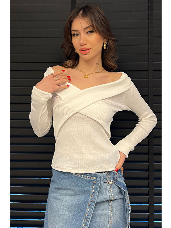 Gülseli Ön Çapraz Detaylı Kadın Kaşkorse Bluz
