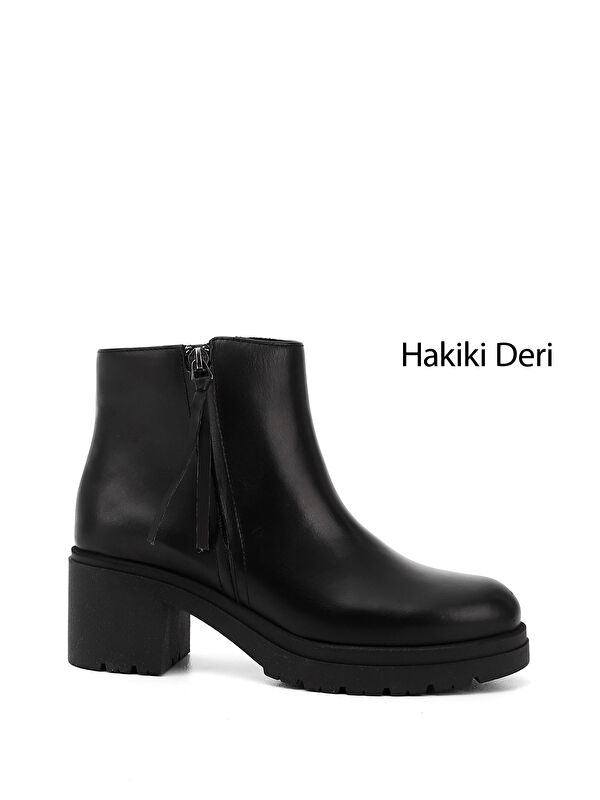 GÖNDERİ(R) Kadın ZÜMRÜT-SİYAH Fermuarlı Kalın Topuklu Hakiki Deri Bot