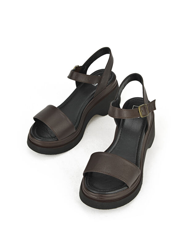 Kadın Hakiki Deri Topuklu Sandalet 141992Z68002 Kahve - Görsel 2