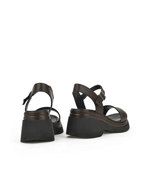 Kadın Hakiki Deri Topuklu Sandalet 141992Z68002 Kahve - Görsel 3