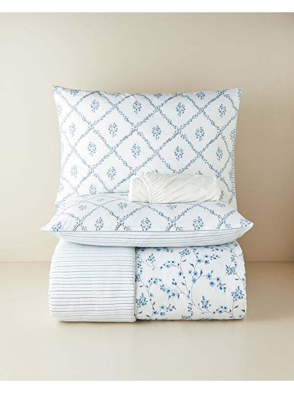 English Home Fresh Ivy Kolay Ütülenir Çarşaflı Çift Kişilik Nevresim Takımı 200x220 cm Mavi
