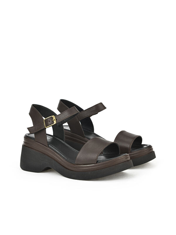 Kadın Hakiki Deri Topuklu Sandalet 141992Z68002 Kahve - Görsel 4