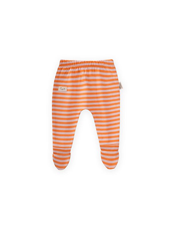 CİGİT Ayaklı Bebe Pantolon 0-6 Ay Pudra Şeftali Çizgili