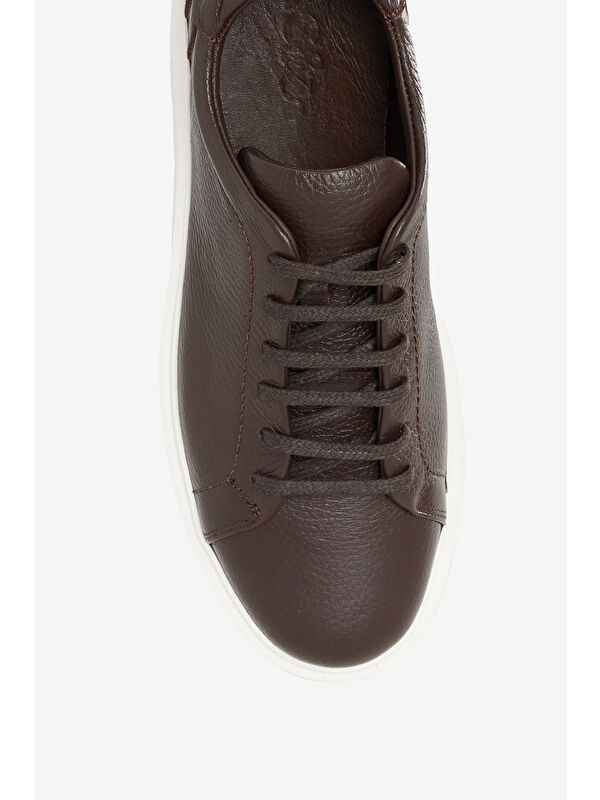 Erkek Kahverengi %100 Deri Rahat Taban Esnek Sneaker Ayakkabı - Görsel 4