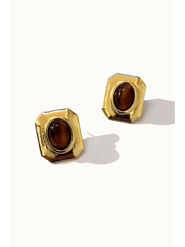 New Obsessions Gold Detaylı Renkli Taşlı Kare Çelik Vintage Küpe