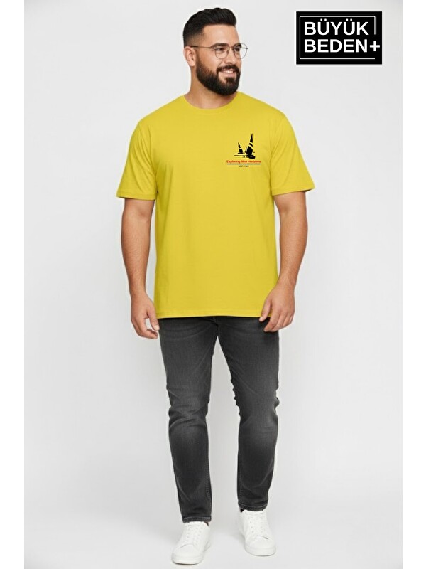 Süperlife Erkek Büyük Beden Yelken Baskılı 3xl-6xl Bisiklet Yaka Tshırt SPR26BTS510-11