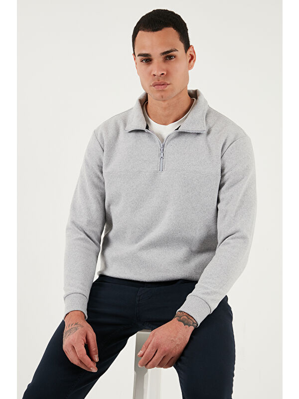 Buratti Pamuklu Regular Fit Yarım Fermuarlı Dik Yaka Kazak 456112