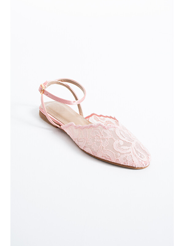 DUXAL SHOES Aria Kadın Dantel Detaylı Bilekten Bağlamalı Babet Sandalet