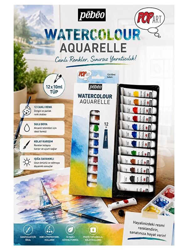 artmaster Sulu Boya 18 Renk 12 ml Tüp 1 Paket Pepeo Suluboya Seti 18 li Tüpte Canlı Parlak ve Solmayan Profesy