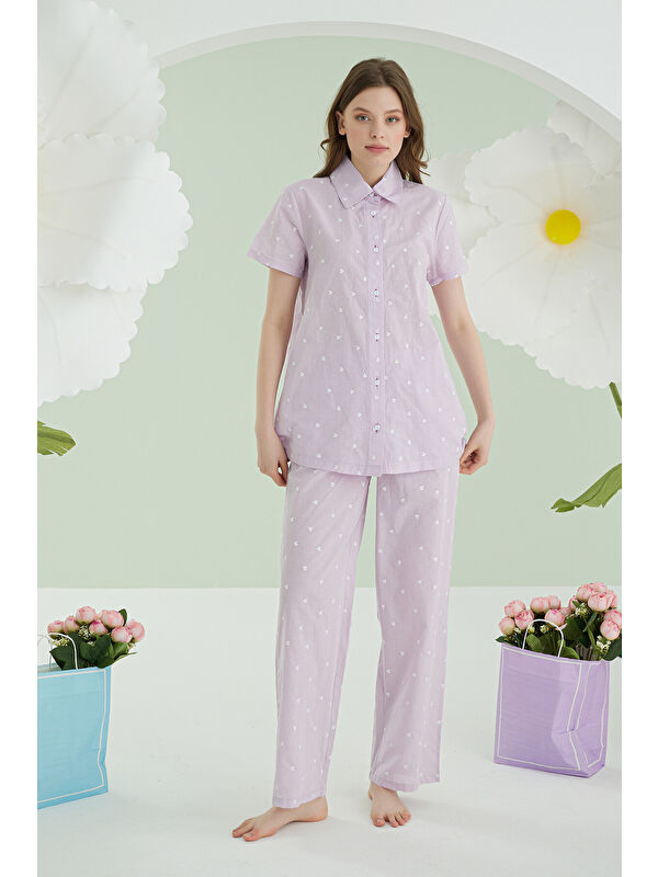 NBB Lila Kalpli Önden Düğmeli Pijama Takım