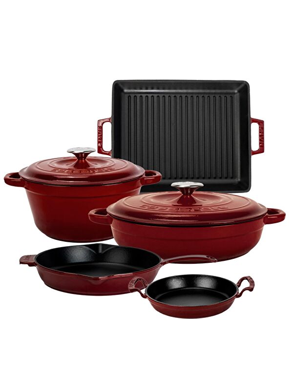 LAVA Bordo Serisi Set – Tencere, Tava, Sahan ve Izgara Bir Arada