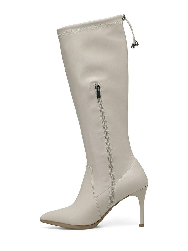 ENJOY 3PR Bej Kadın Topuklu Çizme - Görsel 4