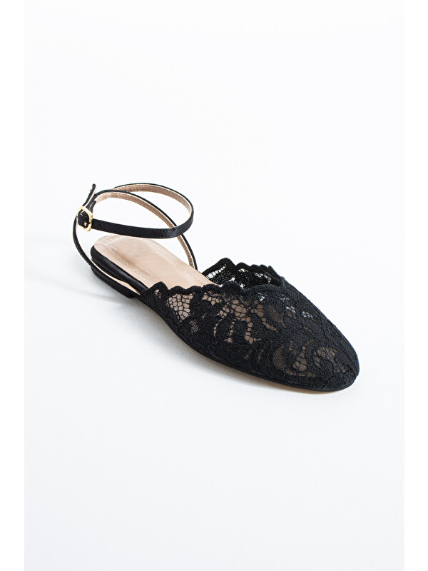 DUXAL SHOES Aria Kadın Dantel Detaylı Bilekten Bağlamalı Babet Sandalet