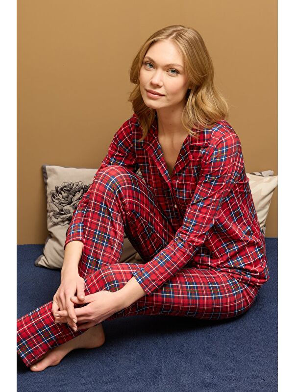Fullamoda Ekose Desenli Gömlek Yaka Pijama Takımı