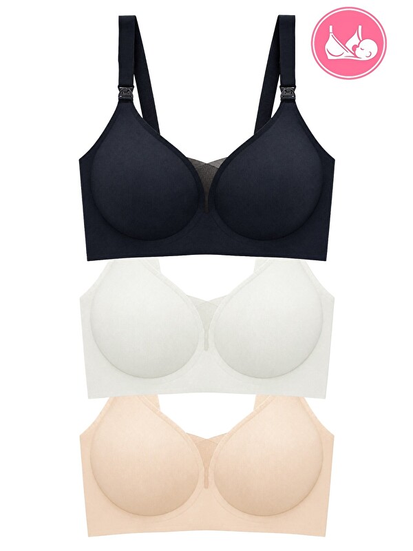 Cottonhill Seamless Bra - Nuvia | Lazer Kesim Klipsli Önden Açılabilir Dikişsiz Emzirme Sütyeni 3'Lü Paket