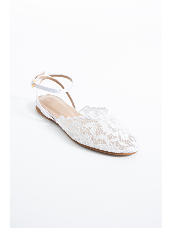 DUXAL SHOES Aria Kadın Dantel Detaylı Bilekten Bağlamalı Babet Sandalet