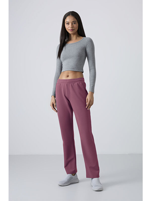 Tommylife Soft Vişne Yüksek Bel Cepli Rahat Form Klasik Paça Kadın Eşofman Alt - 94584