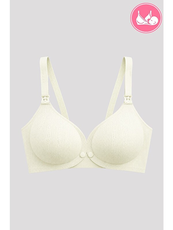 Cottonhill Seamless Bra - Mavelle | Krem Lazer Kesim Klipsli Ve Çıtçıtlı Önü Açılabilir Emzirme Sütyeni