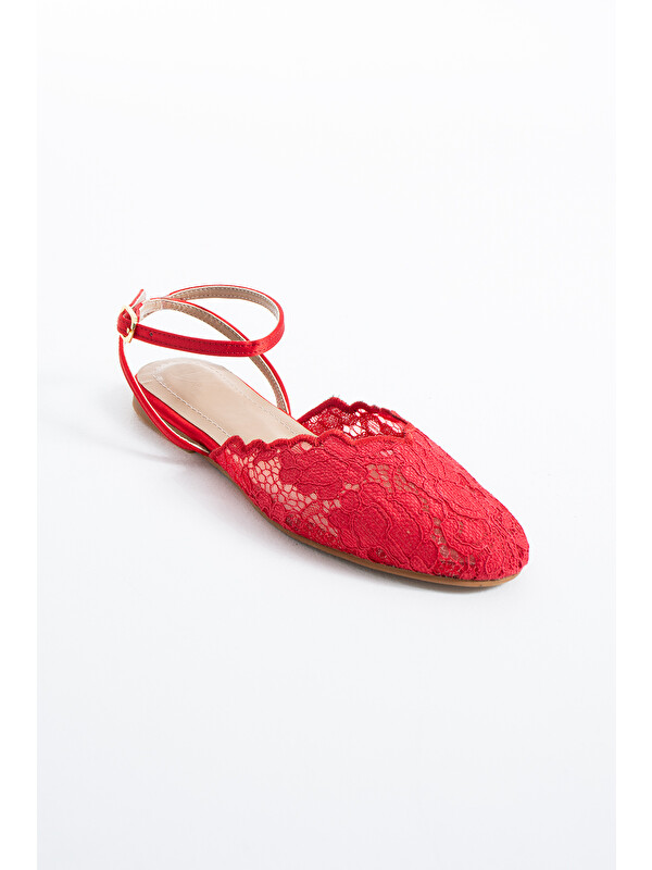 DUXAL SHOES Aria Kadın Dantel Detaylı Bilekten Bağlamalı Babet Sandalet