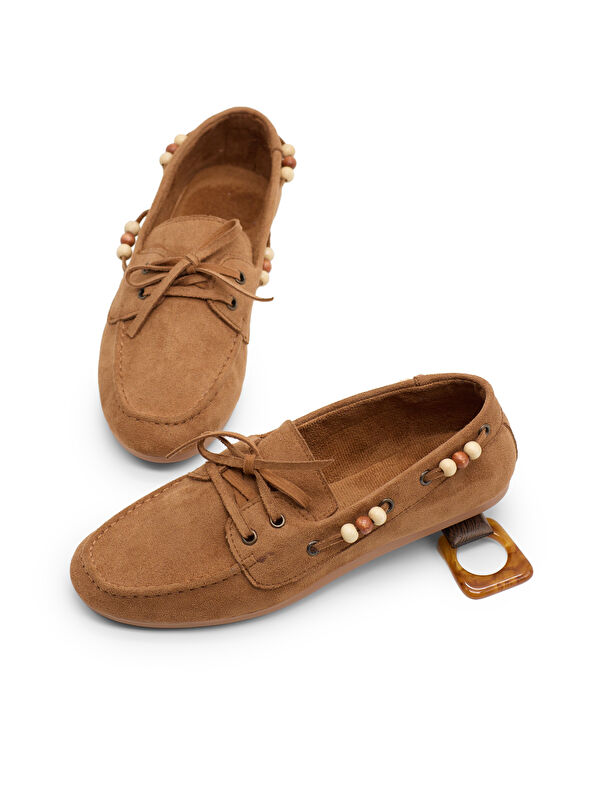 Tonny Black Kahverengi Tonny Black Rahat Kalip Kadın Boncuk Detaylı Günlük Babet