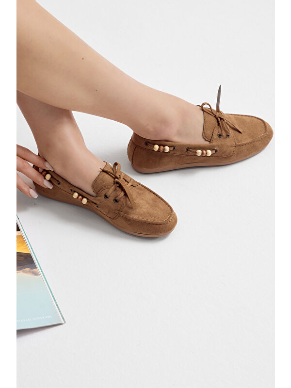 Tonny Black Kahverengi Tonny Black Rahat Kalip Kadın Boncuk Detaylı Günlük Babet