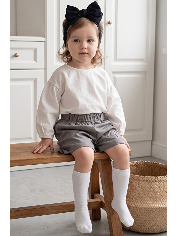 Parla Kids Kız Çocuk Gri Jean Şort Dev Fiyonk Bandana Takım
