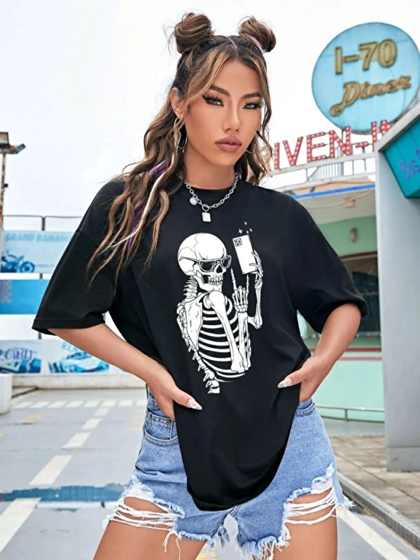 Jane's Baskılı T-shirt - Siyah