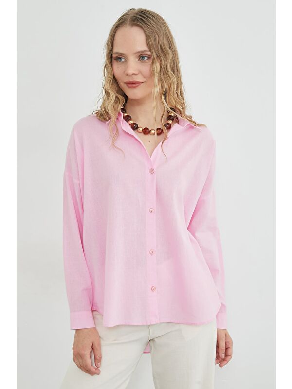 Fullamoda Basic Keten Görünümlü Oversize Gömlek
