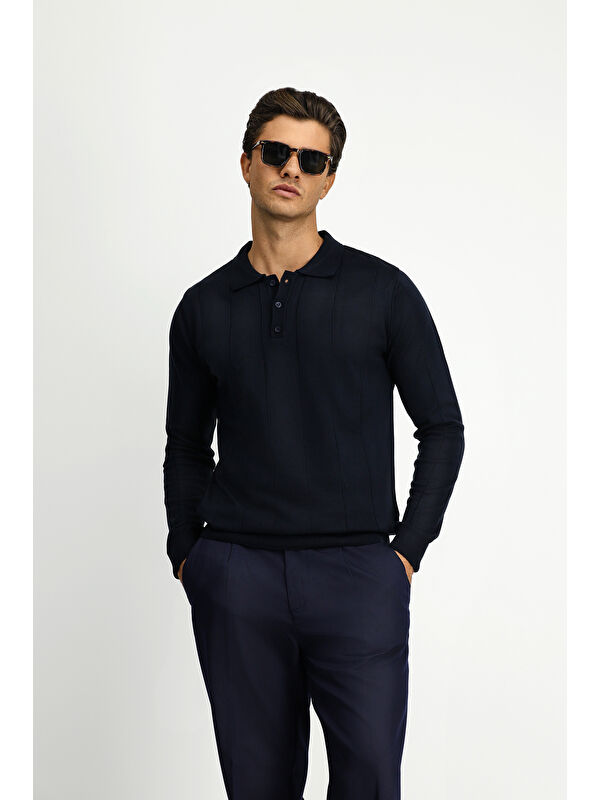Kiğılı Polo Club Polo Yaka Regular Fit Desenli Triko Büyük Beden Kazak