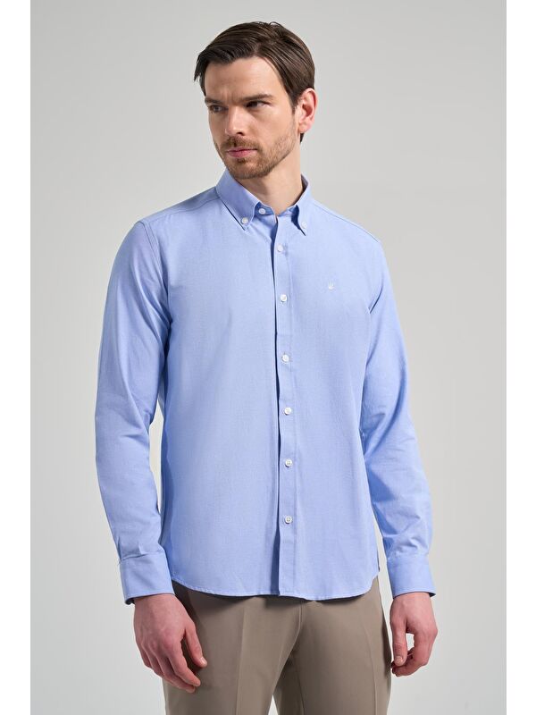 İMZA Uzun Kol Düz Oxford Düğmeli Yaka Cepsiz Pamuklu Classic Slim Fit Gömlek 1004250168